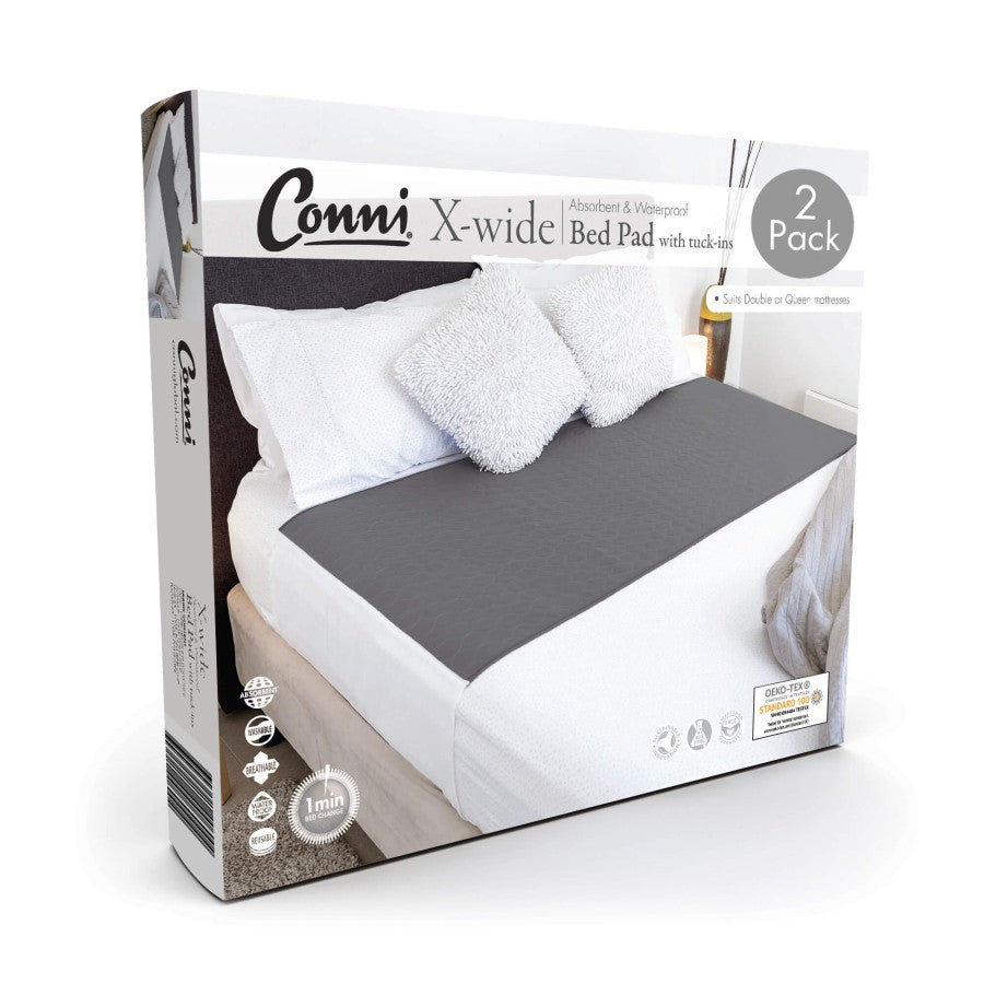 Conni X-wide Reusable Bed Pad with Tuck-ins Charcoal